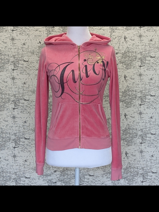 Juicy Couture Tops - RARE Vintage Y2K Juicy Couture Pink Velour Chandelier Rhinestone Hoodie Small